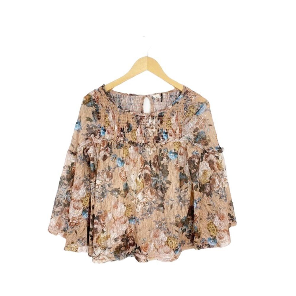 Akemi Kin Patrizia Pink Floral Lace Sheer‎ Blouse
